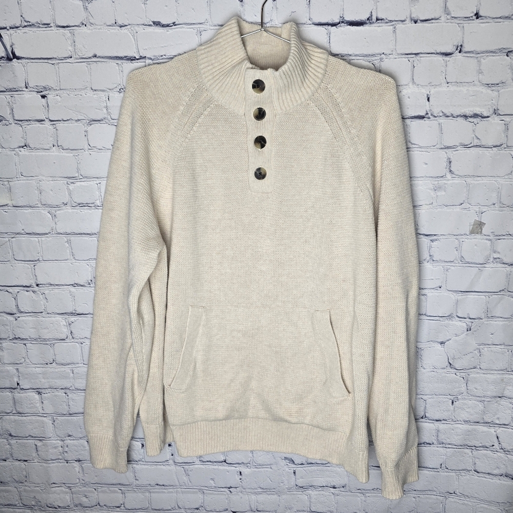Banana Republic Cream Knit Turtleneck Sweater with Buttons Size Large